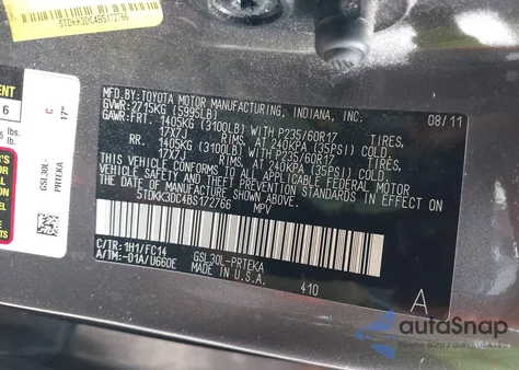 2011 Toyota Sienna Le V6 из США, поврежденный, VIN 5TDKK3DC4BS172766